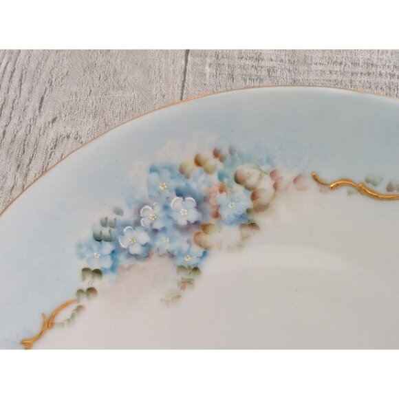 H&Co Bavaria Hand-Painted Porcelain Plate Blue Floral Forget me not Gold Accents - Picture 2 of 5